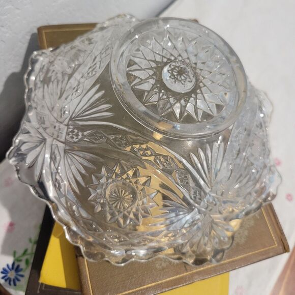 Vintage Imperial Glass-Ohio Hobstar Clear Flared Bowl 7.5" round Gilded Age - Picture 4 of 10